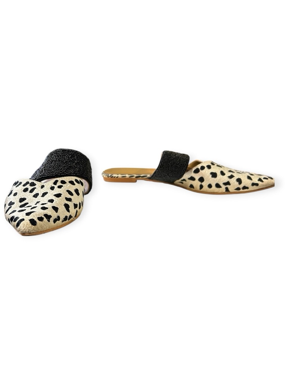 Anthropologie Paz Beaded Slides - Dalmatian Print Mules, Size 39 (US 8.5)